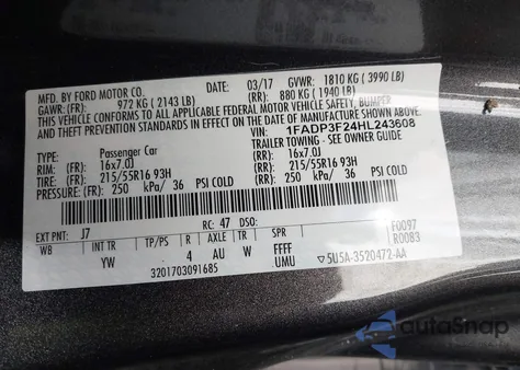 2017 Ford Focus Se from USA, damaged, VIN 1FADP3F24HL243608
